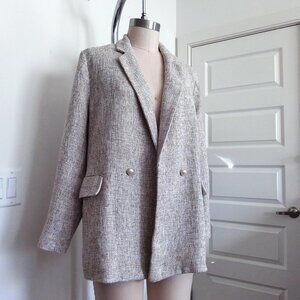 H&M Cream & Tan Tweed Blazer – Pearl Button – Size L